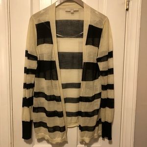 LOFT Women's Black/Ivory Open Front Cardigan Med